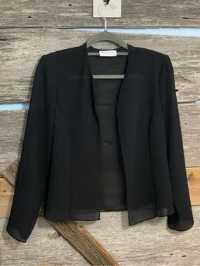 Vintage Black Open-Front Women's Sheer Blazer Jacket Size Large